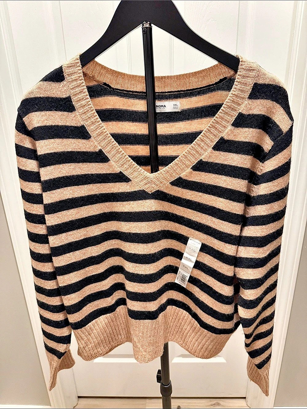 Sonoma Striped V-Neck Sweater in tan & Black Size XXL NWT